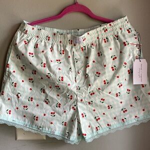 Red and White Cherry Print Pajama Shorts
